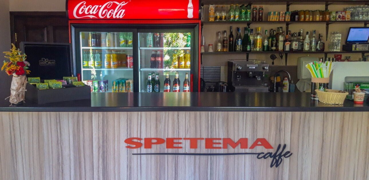Coffee Shop Counter and drinks selection at Camping Veliko Tarnovo, Bulgaria