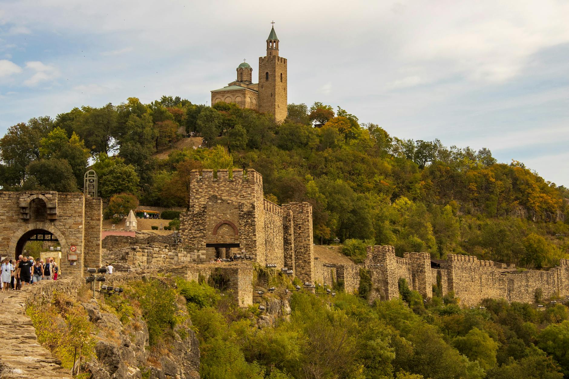 the tsarevets fortress atop a hill in bulgaria